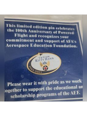 New Limited edition Kitty Hawk Pin (AFA) 100th Anniversary with USA Pin Enamel
